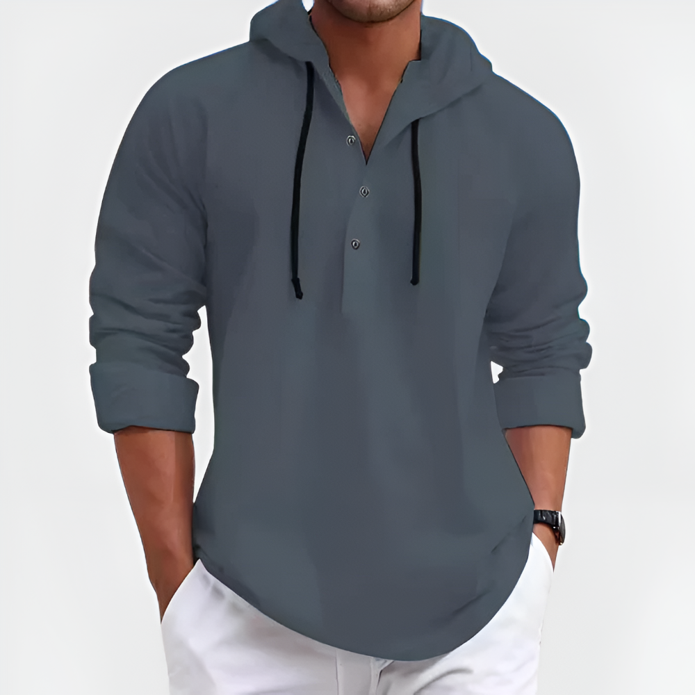 Men's Hooded Shirt Casual Cotton Blend Long Sleeve Relaxed Fit 7