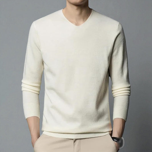 Men's Merino Wool Cashmere V-Neck Sweater Classic Style 1