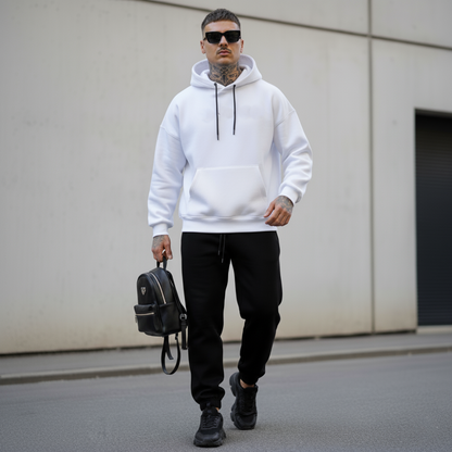 Men's Oversized Pullover Hoodie - Long Sleeve Drawstring