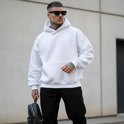 Men's Oversized Pullover Hoodie - Long Sleeve Drawstring