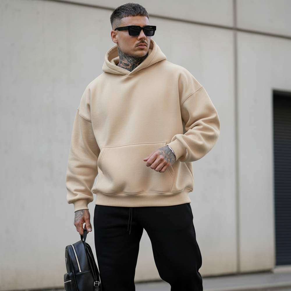 Men's Oversized Pullover Hoodie - Long Sleeve Drawstring