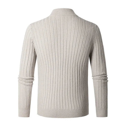 Men's Ribbed Knit Quarter Zip Sweater - Classic Long Sleeve