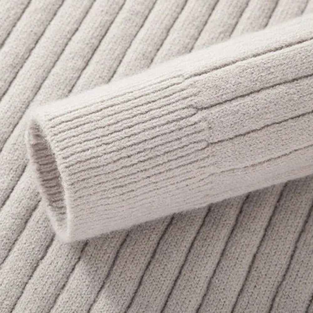 Men's Ribbed Knit Quarter Zip Sweater - Classic Long Sleeve