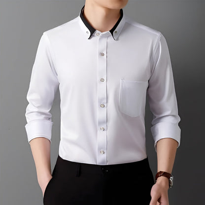 Men's Shirt Elegant Stretch Fabric Fold-Down Collar White 1
