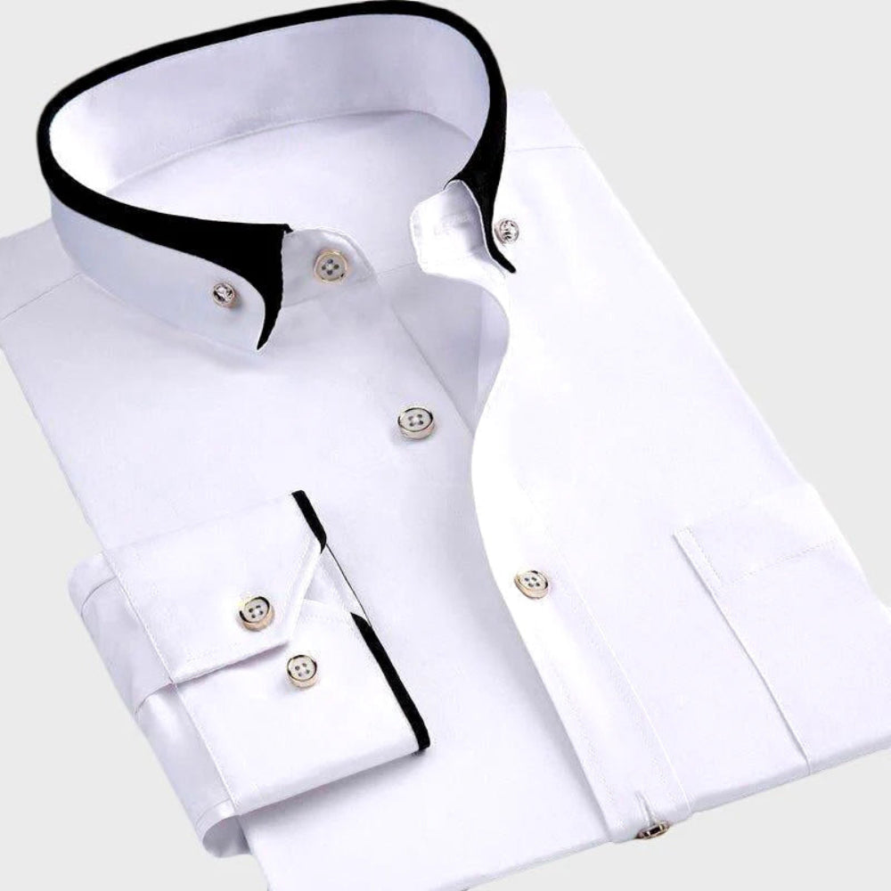 Men's Shirt Elegant Stretch Fabric Fold-Down Collar White 2