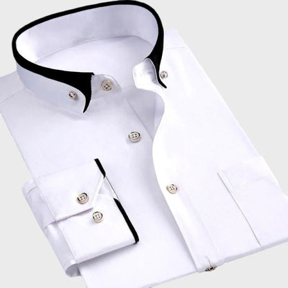 Men's Shirt Elegant Stretch Fabric Fold-Down Collar White 2