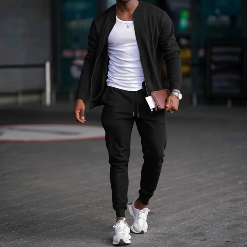 Men's Slim Fit Tracksuit Set - Zip Jacket Sport Joggers