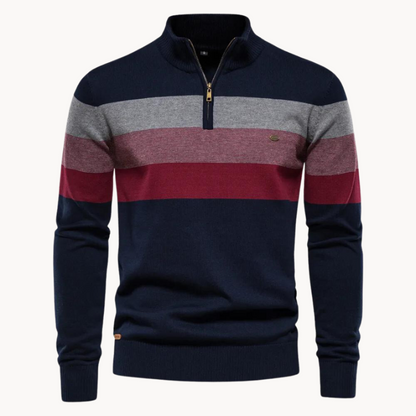 Men's Striped Quarter Zip Sweater - Long Sleeve Pullover