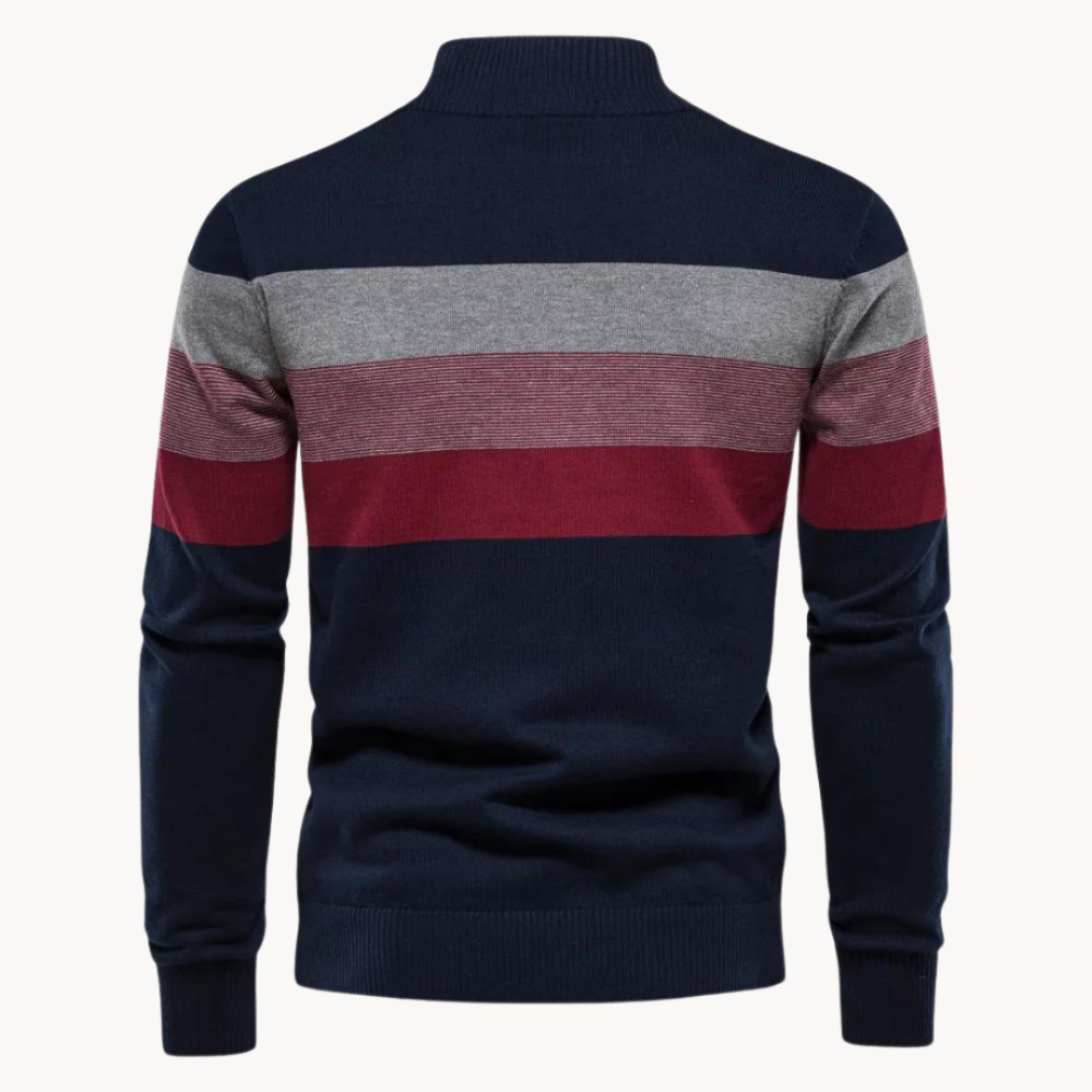 Men's Striped Quarter Zip Sweater - Long Sleeve Pullover