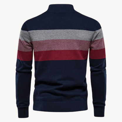 Men's Striped Quarter Zip Sweater - Long Sleeve Pullover