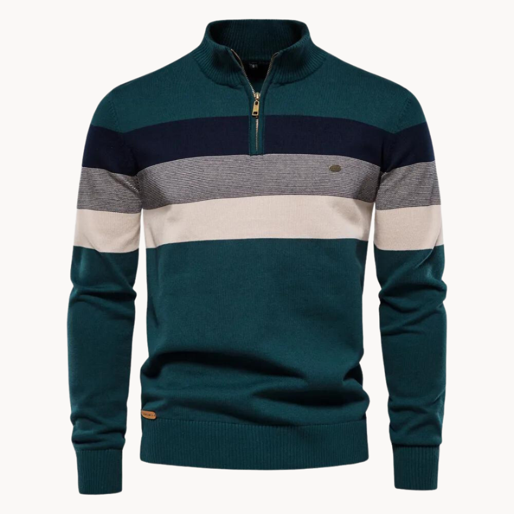 Men's Striped Quarter Zip Sweater - Long Sleeve Pullover