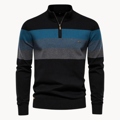 Men's Striped Quarter Zip Sweater - Long Sleeve Pullover