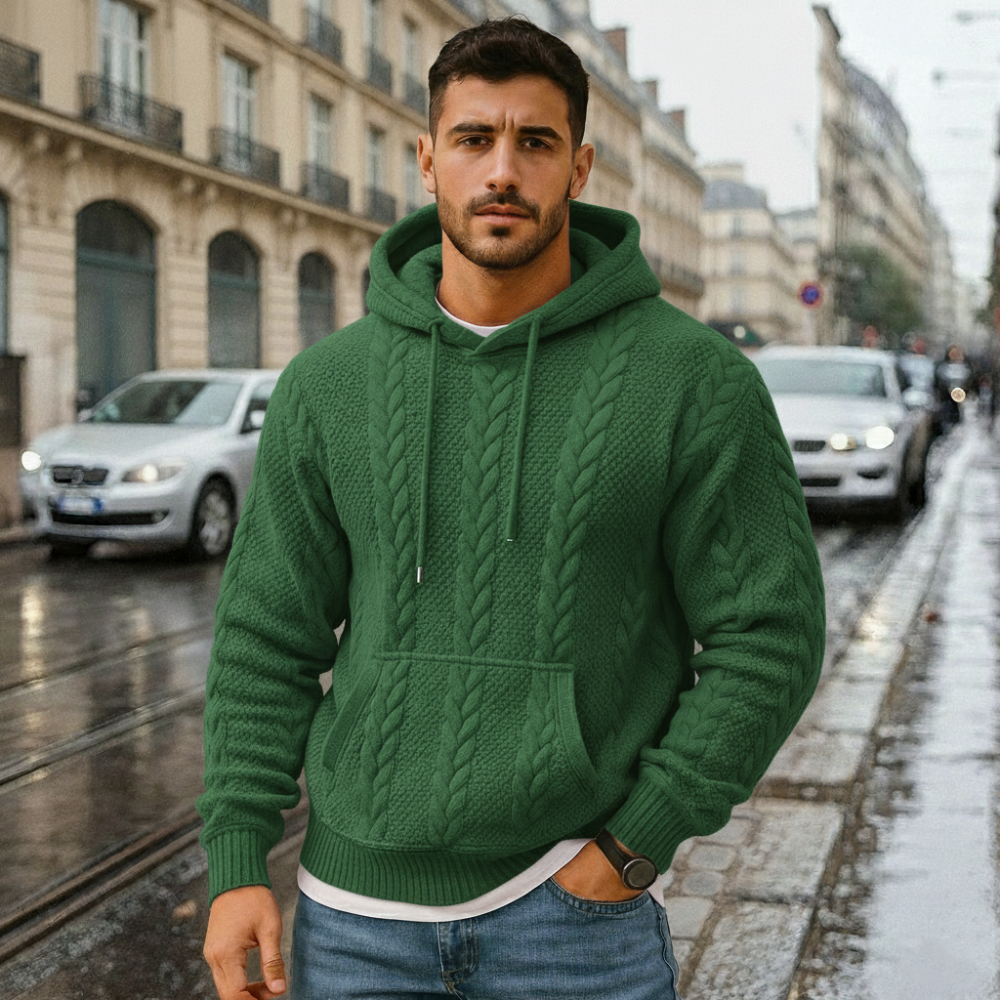 Men's Textured Cable Knit Hoodie - Chunky Pullover