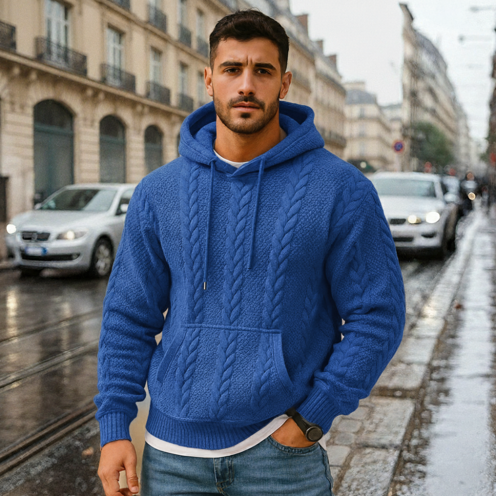 Men's Textured Cable Knit Hoodie - Chunky Pullover
