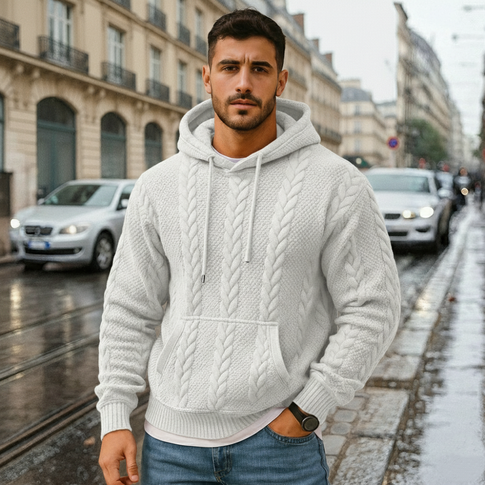 Men's Textured Cable Knit Hoodie - Chunky Pullover