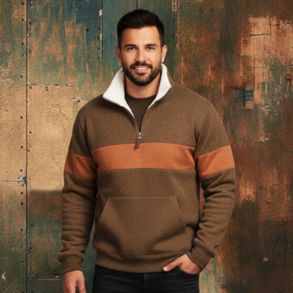 Men's Vintage Graphic Patchwork Sweater - Long Sleeve Zip