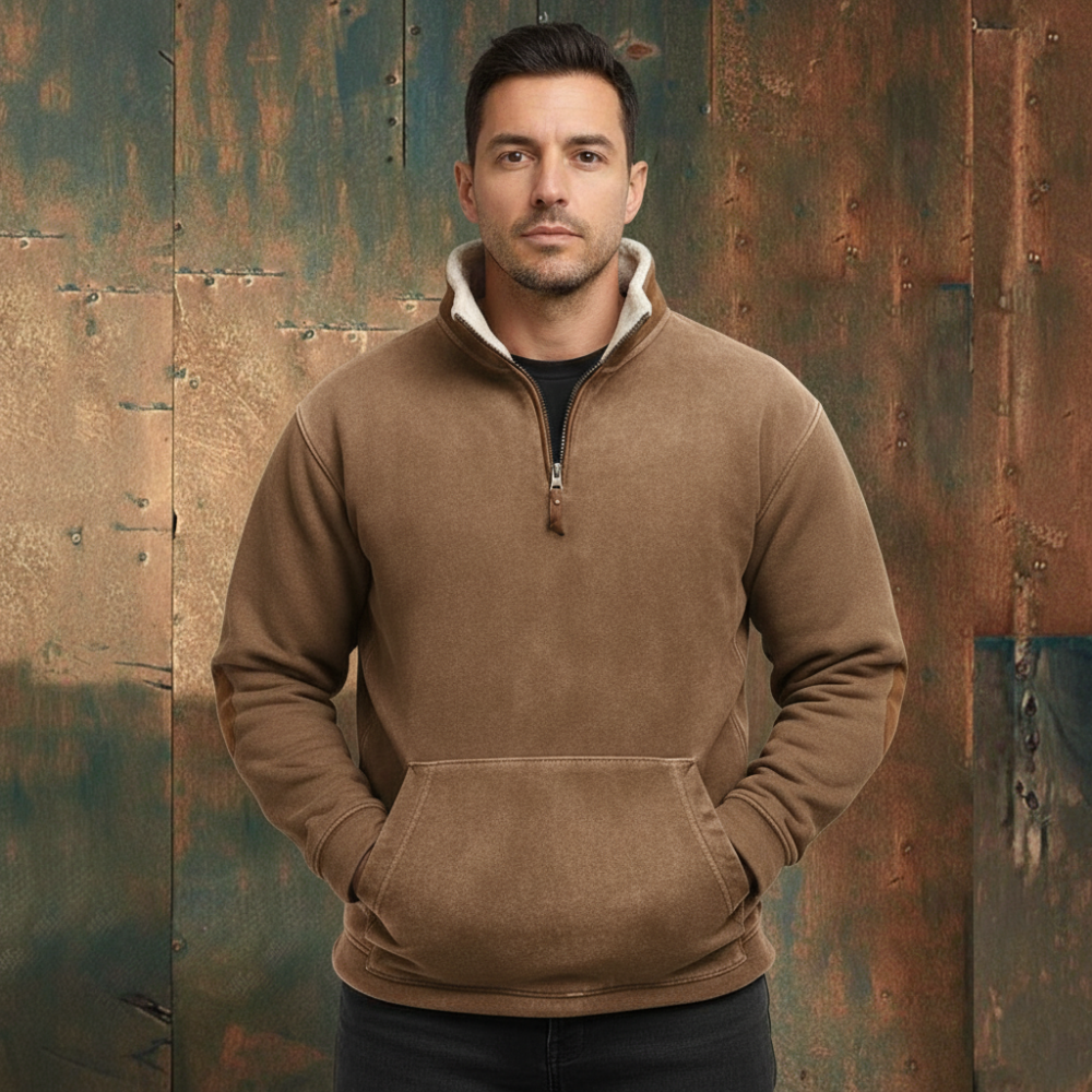 Men's Vintage Graphic Patchwork Sweater - Long Sleeve Zip