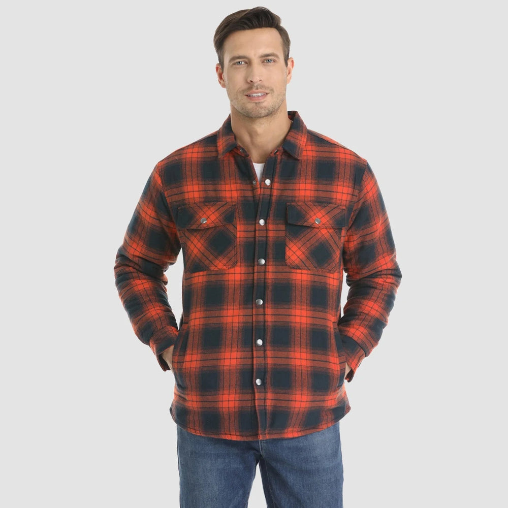 Men's Winter Jacket Fleece-Lined Checked Coat Warm Outerwear 1