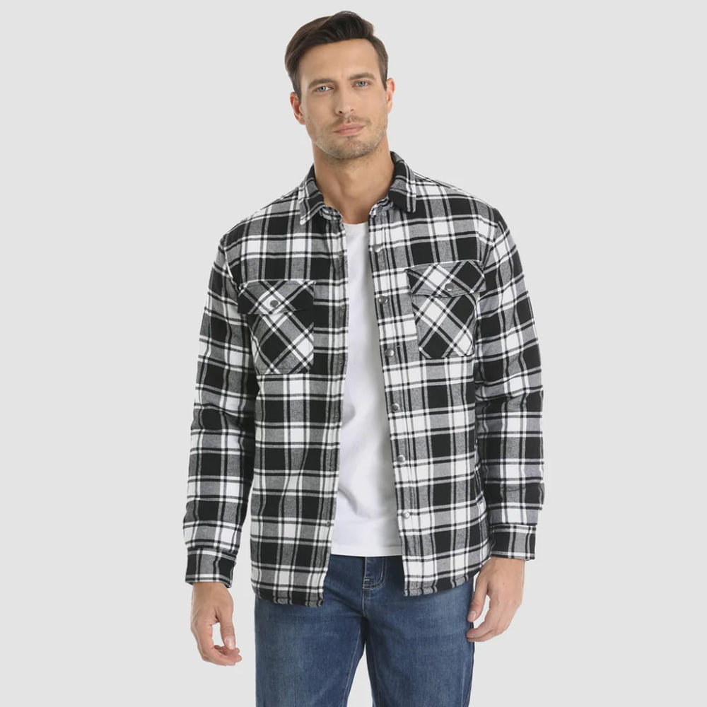 Men's Winter Jacket Fleece-Lined Checked Coat Warm Outerwear  10