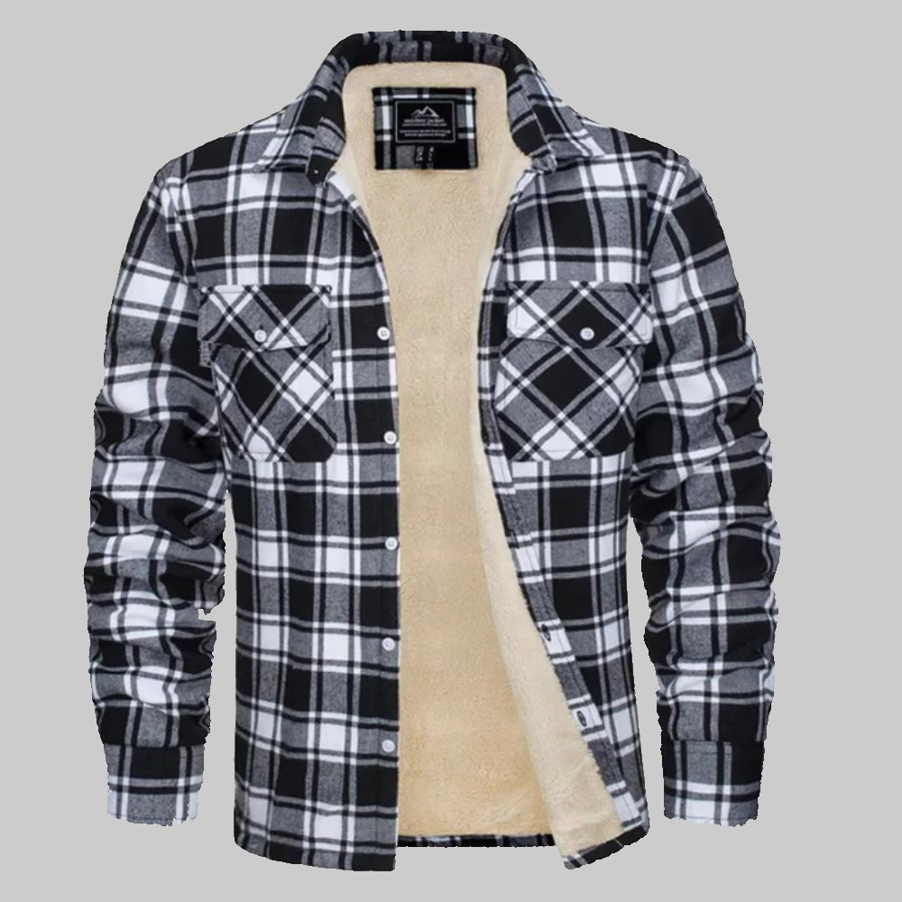 Men's Winter Jacket Fleece-Lined Checked Coat Warm Outerwear  11