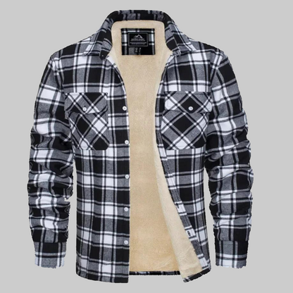 Men's Winter Jacket Fleece-Lined Checked Coat Warm Outerwear  11