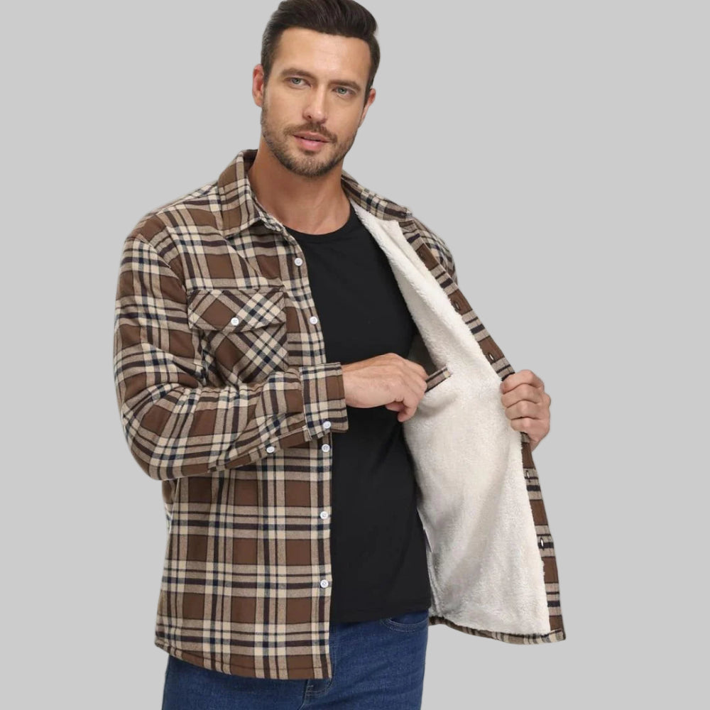 Men's Winter Jacket Fleece-Lined Checked Coat Warm Outerwear 12