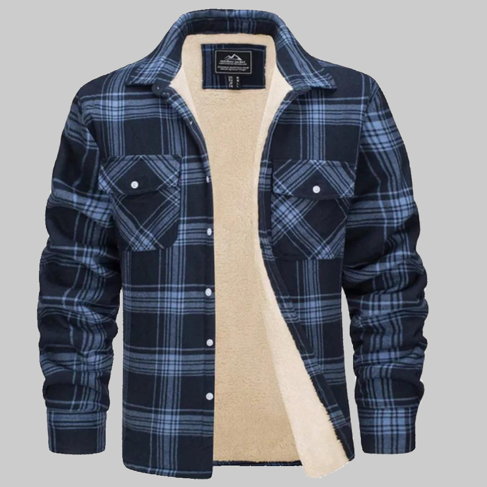 Men's Winter Jacket Fleece-Lined Checked Coat Warm Outerwear  15