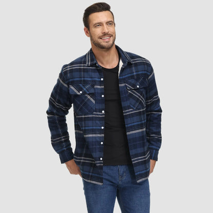 Men's Winter Jacket Fleece-Lined Checked Coat Warm Outerwear 16