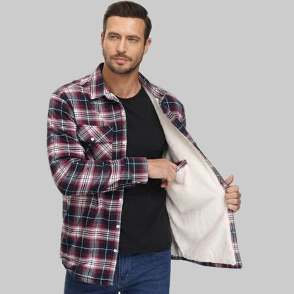 Men's Winter Jacket Fleece-Lined Checked Coat Warm Outerwear 6