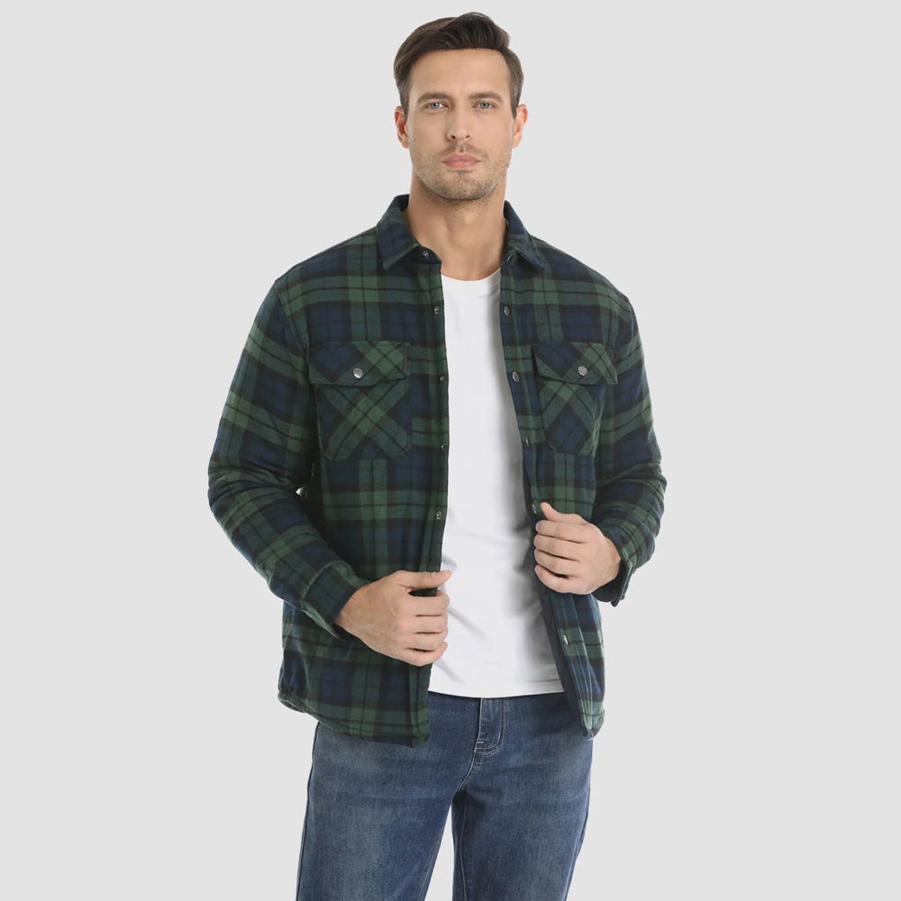 Men's Winter Jacket Fleece-Lined Checked Coat Warm Outerwear 8