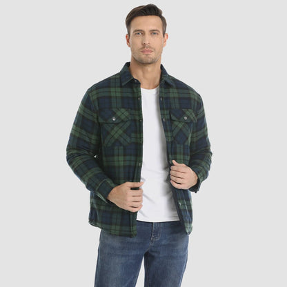 Men's Winter Jacket Fleece-Lined Checked Coat Warm Outerwear 8
