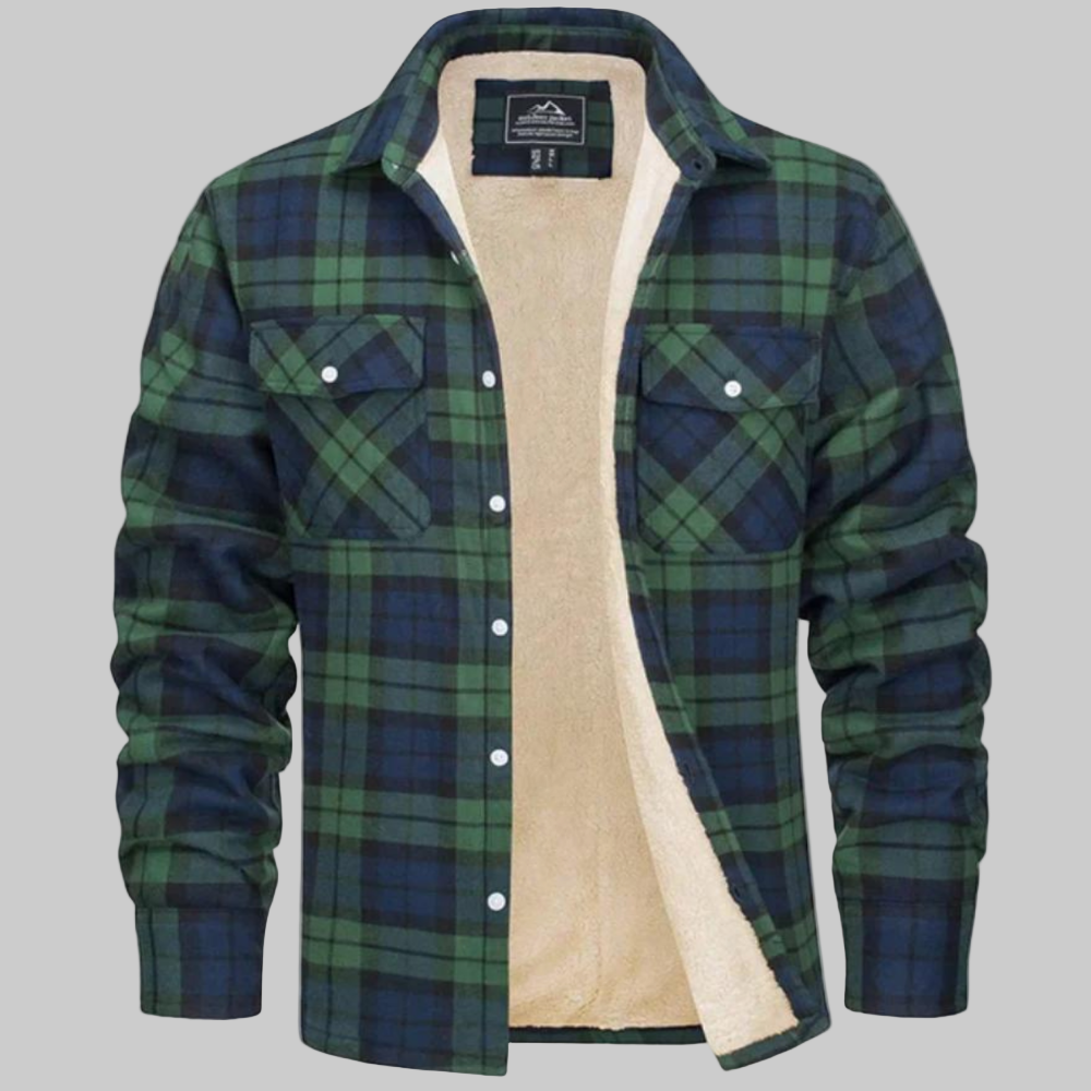 Men's Winter Jacket Fleece-Lined Checked Coat Warm Outerwear 9