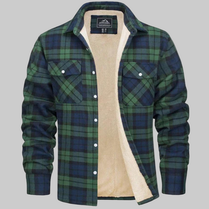 Men's Winter Jacket Fleece-Lined Checked Coat Warm Outerwear 9