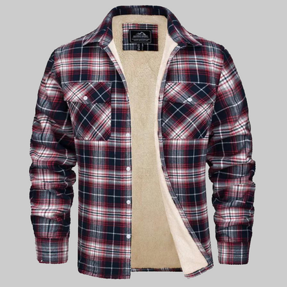 Men's Winter Jacket Fleece-Lined Checked Coat Warm Stylish Outerwear 5