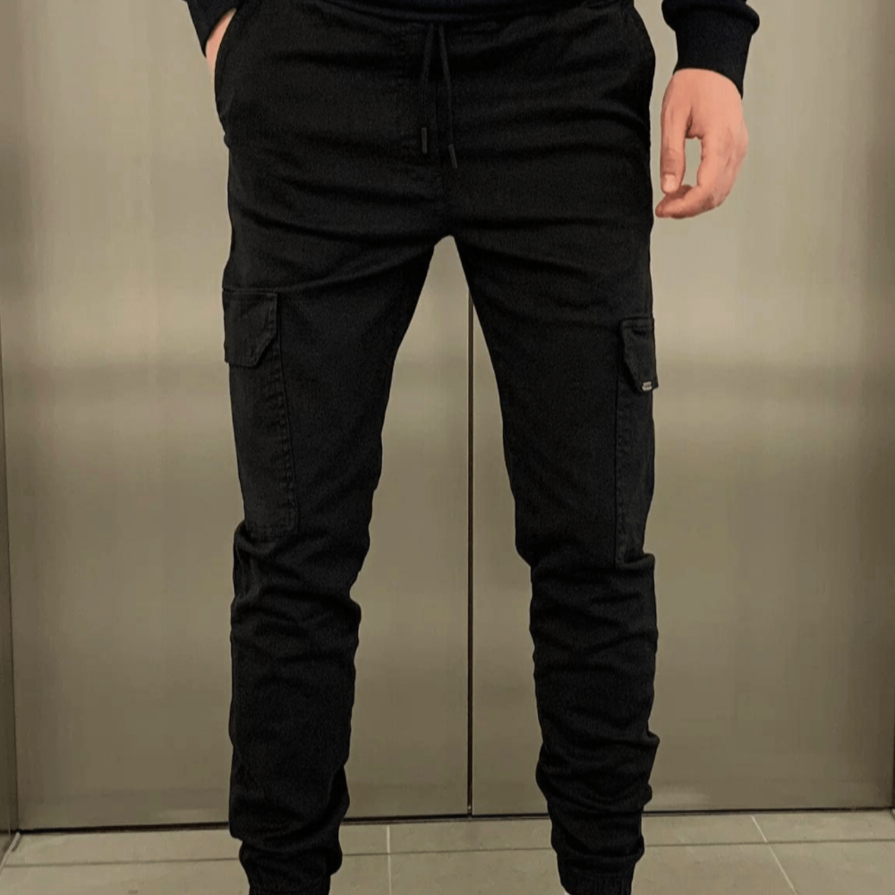Men’s slim fit cargo joggers | casual trousers elastic waist pockets