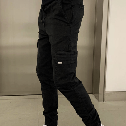 Men’s slim fit cargo joggers | casual trousers elastic waist pockets