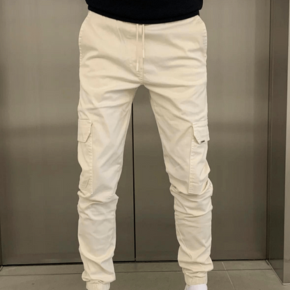 Men’s slim fit cargo joggers | casual trousers elastic waist pockets