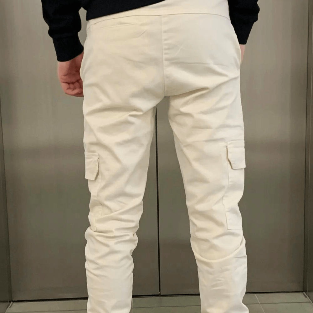 Men’s slim fit cargo joggers | casual trousers elastic waist pockets