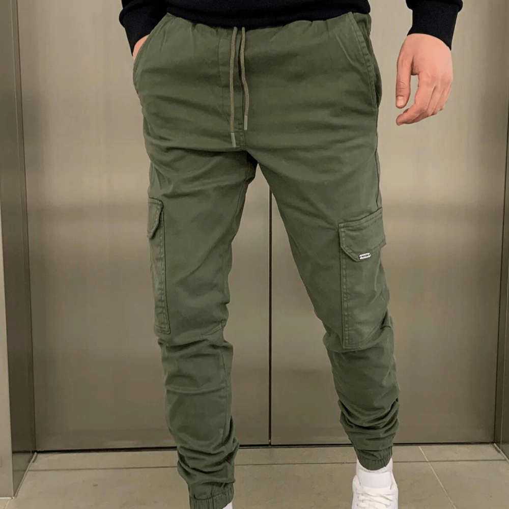 Men’s slim fit cargo joggers | casual trousers elastic waist pockets