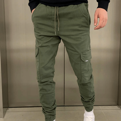 Men’s slim fit cargo joggers | casual trousers elastic waist pockets