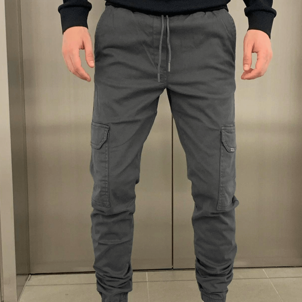 Men’s slim fit cargo joggers | casual trousers elastic waist pockets
