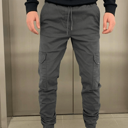 Men’s slim fit cargo joggers | casual trousers elastic waist pockets
