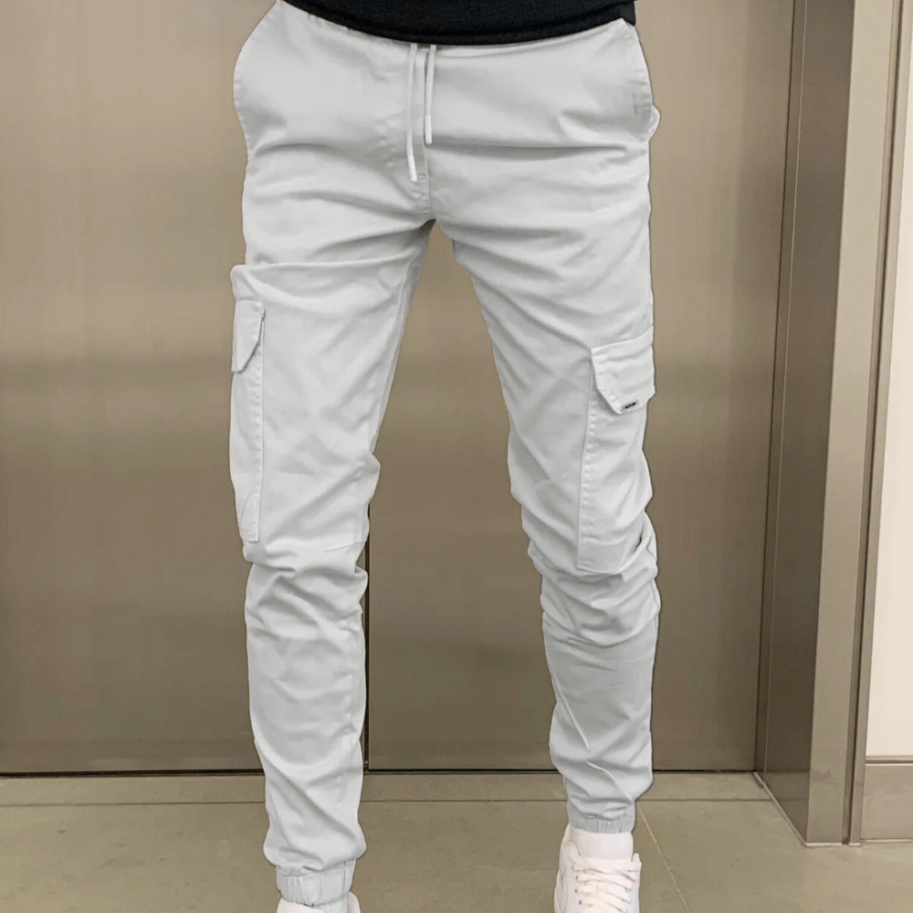 Men’s slim fit cargo joggers | casual trousers elastic waist pockets