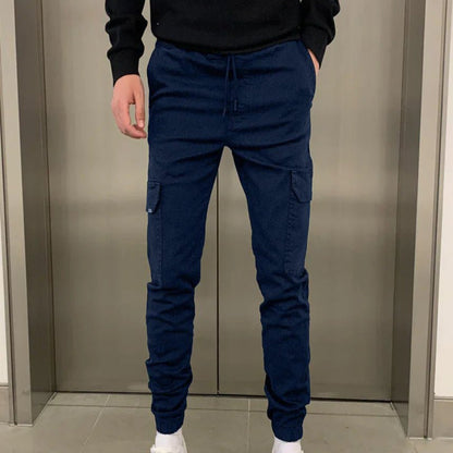 Men’s slim fit cargo joggers | casual trousers elastic waist pockets