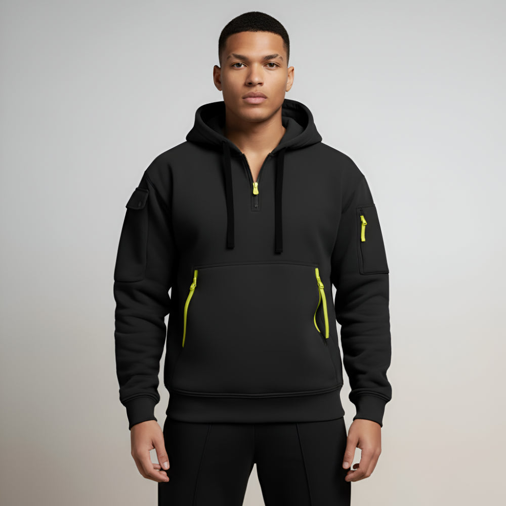 Men’s Half Zip Pullover Hoodie – Long Sleeve Utility Sweatshirt