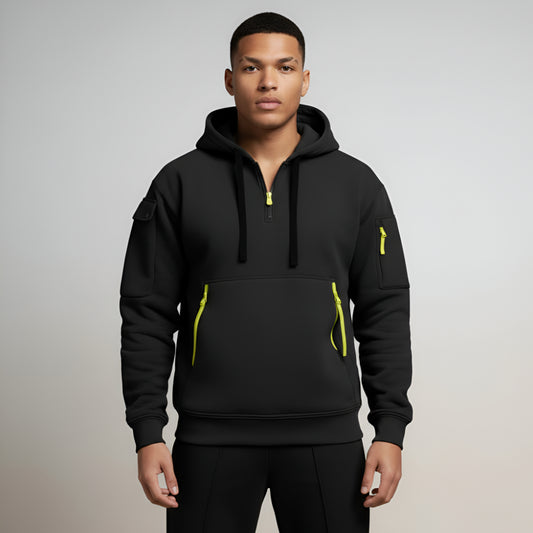 Men’s Half Zip Pullover Hoodie – Long Sleeve Utility Sweatshirt