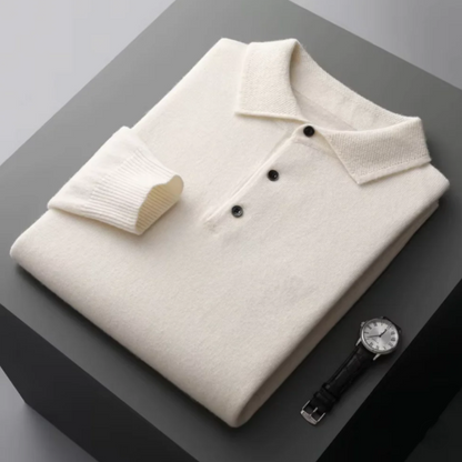 Mens Long Sleeve Polo Jumper - Button Front Pullover