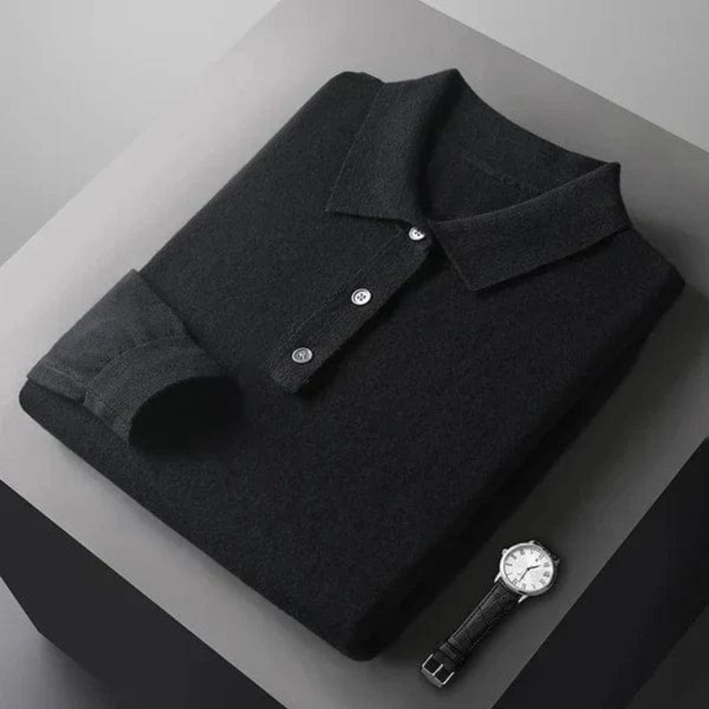 Mens Long Sleeve Polo Jumper - Button Front Pullover