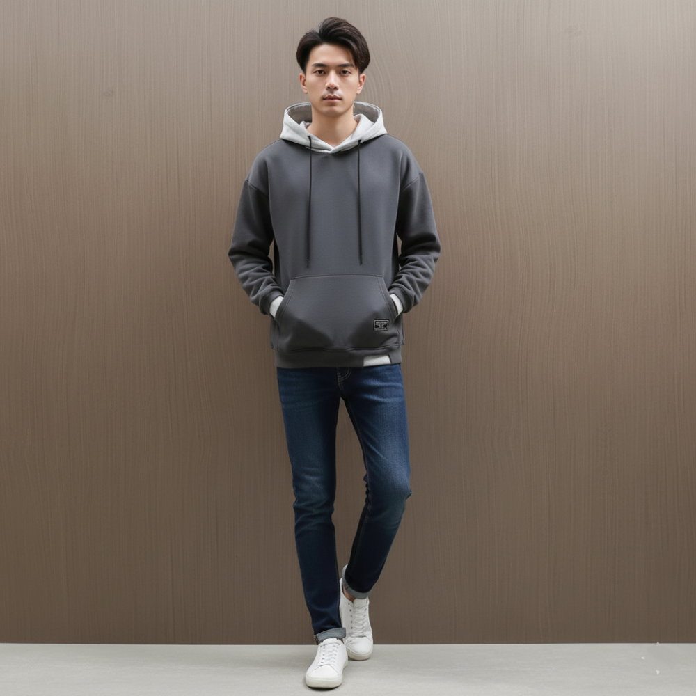 Men's Oversized Pullover Hoodie - Drawstring Contrast