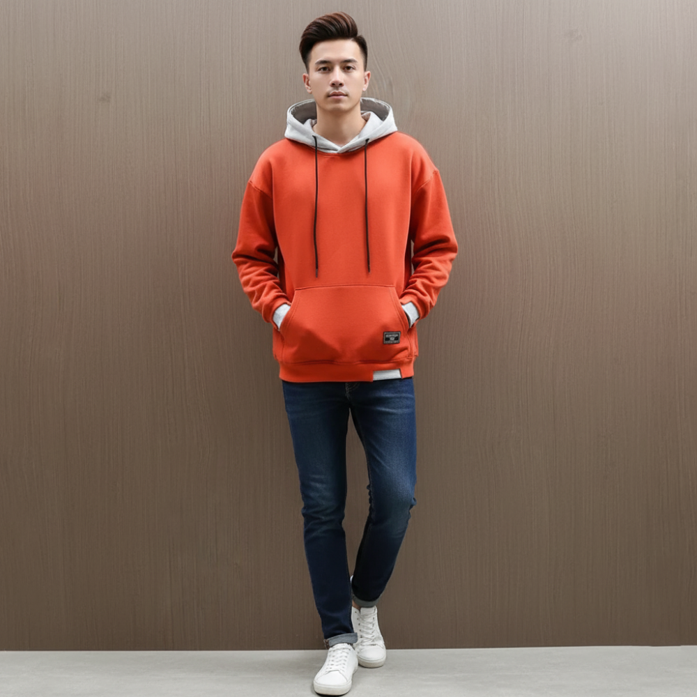 Men's Oversized Pullover Hoodie - Drawstring Contrast